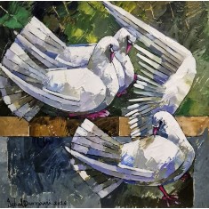 Iqbal Durrani, 18 x 18 Inch, Oil on Canvas, Pigeon Painting, AC-IQD-291